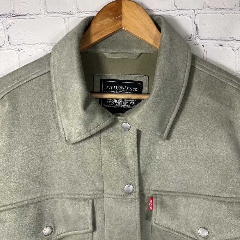 Levis Faux Suede Shacket Sage Green Button Up‎ Shirt Jacket LW2WS235 Womens 1X - Picture 2 of 15